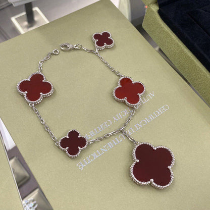 [Amore]CLOVER 5 MOTIFS SIVLER CARNELIAN BRACELET