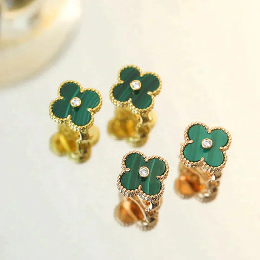 [Amore]CLOVER MEDIUM 1 MOTIFS MALACHITE DIAMOND EARRINGS