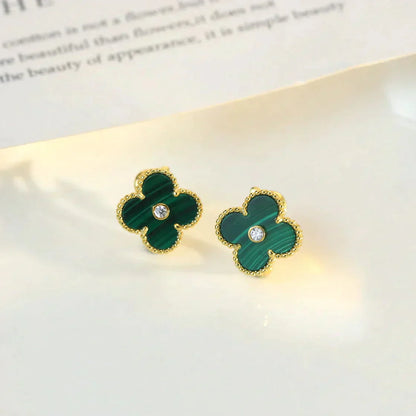 [Amore]CLOVER MEDIUM 1 MOTIFS MALACHITE DIAMOND EARRINGS