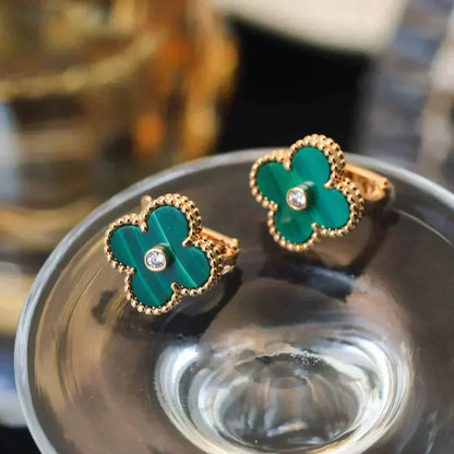 [Amore]CLOVER MEDIUM 1 MOTIFS MALACHITE DIAMOND EARRINGS