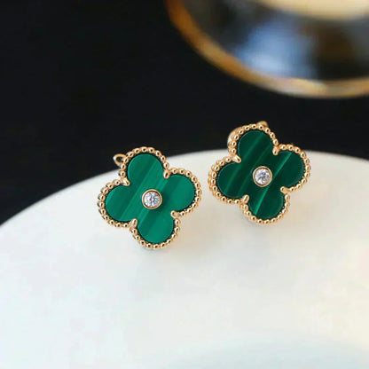 [Amore]CLOVER MEDIUM 1 MOTIFS MALACHITE DIAMOND EARRINGS