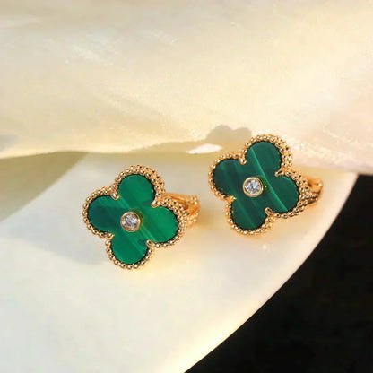 [Amore]CLOVER MEDIUM 1 MOTIFS MALACHITE DIAMOND EARRINGS