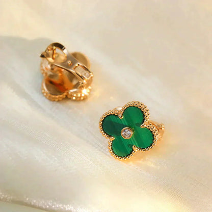 [Amore]CLOVER MEDIUM 1 MOTIFS MALACHITE DIAMOND EARRINGS