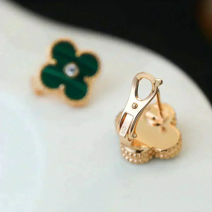 [Amore]CLOVER MEDIUM 1 MOTIFS MALACHITE DIAMOND EARRINGS