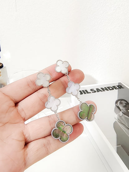 [Amore]CLOVER 3 MOTIFS CHALCEDONY DARK MOP SILVER EARRINGS