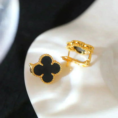 [Amore]CLOVER MEDIUM 1 MOTIFS  ONYX STUD EARRINGS