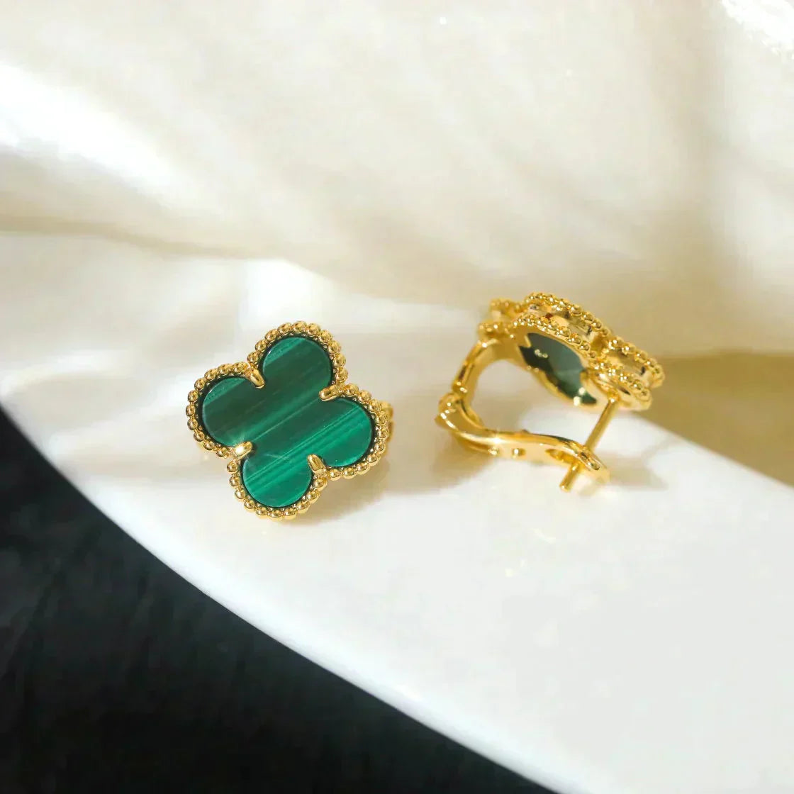 [Amore]CLOVER MEDIUM 1 MOTIFS MALACHITE  EARRINGS