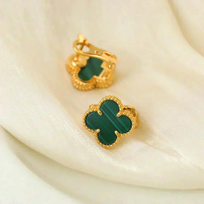 [Amore]CLOVER MEDIUM 1 MOTIFS MALACHITE  EARRINGS