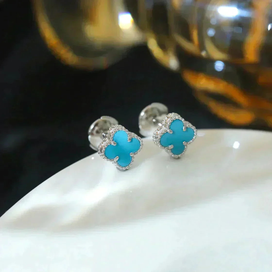 [Amore]CLOVER MINI TUROUOISE SILVER STUD EARRINGS