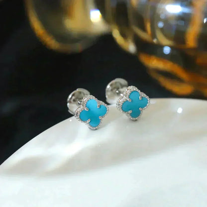 [Amore]CLOVER MINI TUROUOISE SILVER STUD EARRINGS