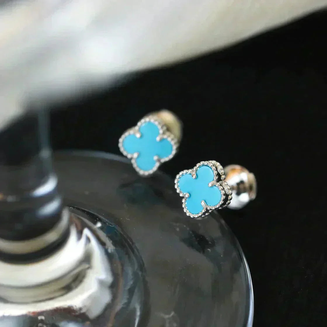 [Amore]CLOVER MINI TUROUOISE SILVER STUD EARRINGS