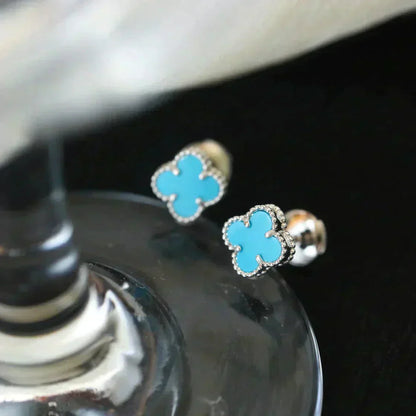 [Amore]CLOVER MINI TUROUOISE SILVER STUD EARRINGS