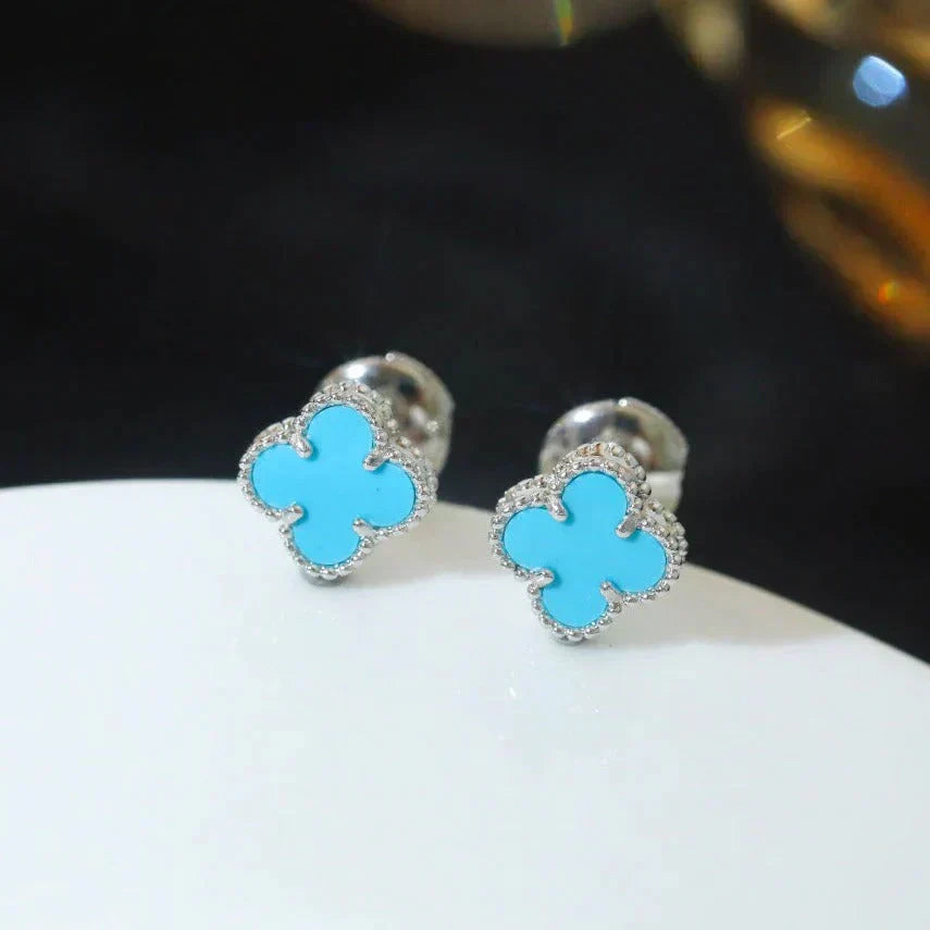 [Amore]CLOVER MINI TUROUOISE SILVER STUD EARRINGS