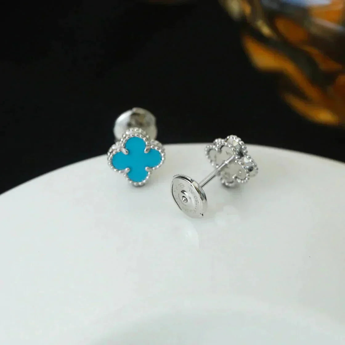 [Amore]CLOVER MINI TUROUOISE SILVER STUD EARRINGS