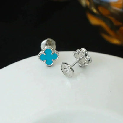 [Amore]CLOVER MINI TUROUOISE SILVER STUD EARRINGS
