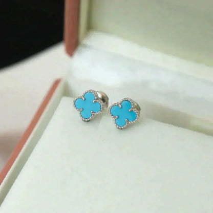 [Amore]CLOVER MINI TUROUOISE SILVER STUD EARRINGS