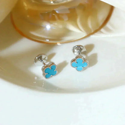[Amore]CLOVER MINI TUROUOISE SILVER STUD EARRINGS