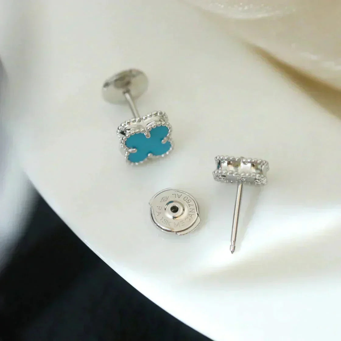 [Amore]CLOVER MINI TUROUOISE SILVER STUD EARRINGS