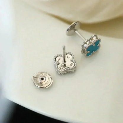 [Amore]CLOVER MINI TUROUOISE SILVER STUD EARRINGS