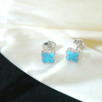 [Amore]CLOVER MINI TUROUOISE SILVER STUD EARRINGS