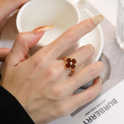 [Amore]CLOVER CARNELIAN RING ROSE GOLD DIAMOND
