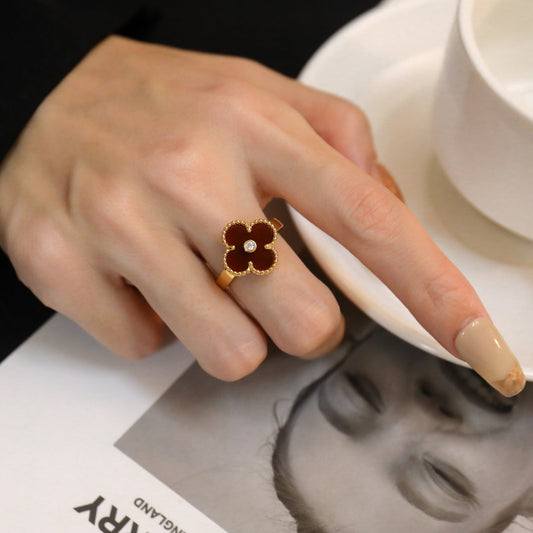 [Amore]CLOVER CARNELIAN RING ROSE GOLD DIAMOND