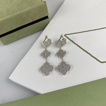 [Amore]CLOVER 3 MOTIF DIAMOND SILVER DROP EARRINGS