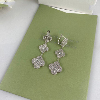 [Amore]CLOVER 3 MOTIF DIAMOND SILVER DROP EARRINGS