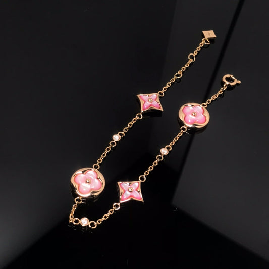 [Amore]STAR AND SUN 4 MOTIF PINK MOP PINK GOLD BRACELET