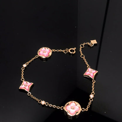 [Amore]STAR AND SUN 4 MOTIF PINK MOP PINK GOLD BRACELET