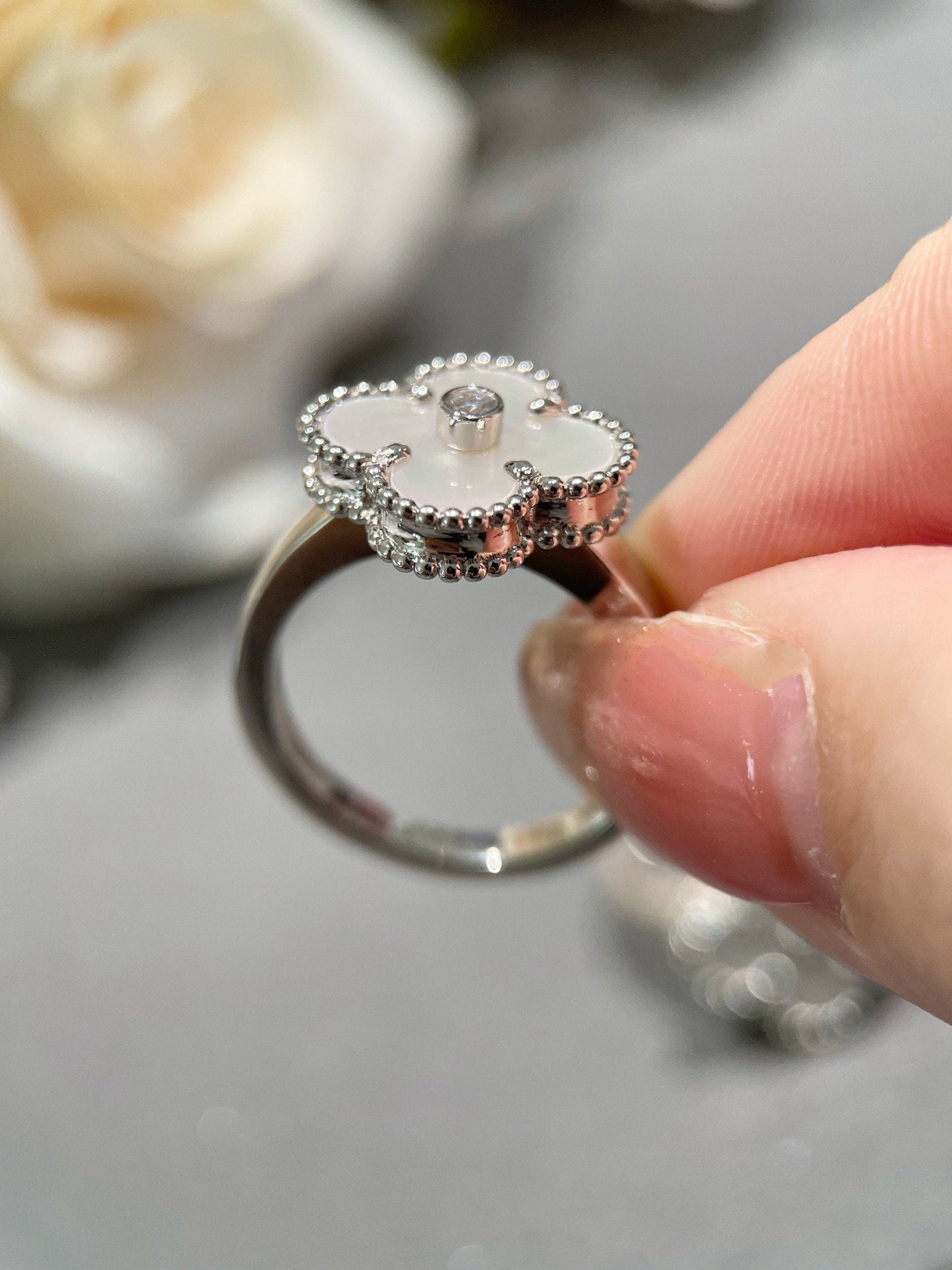 [Amore]CLOVER SILVER MOP DIAMOND RING