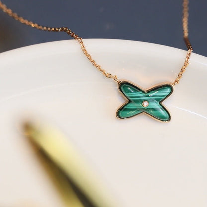 [Amore]JEUX MALACHITE 1 DIAMOND PINK GOLD NECKLACE