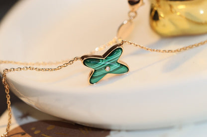 [Amore]JEUX MALACHITE 1 DIAMOND PINK GOLD NECKLACE
