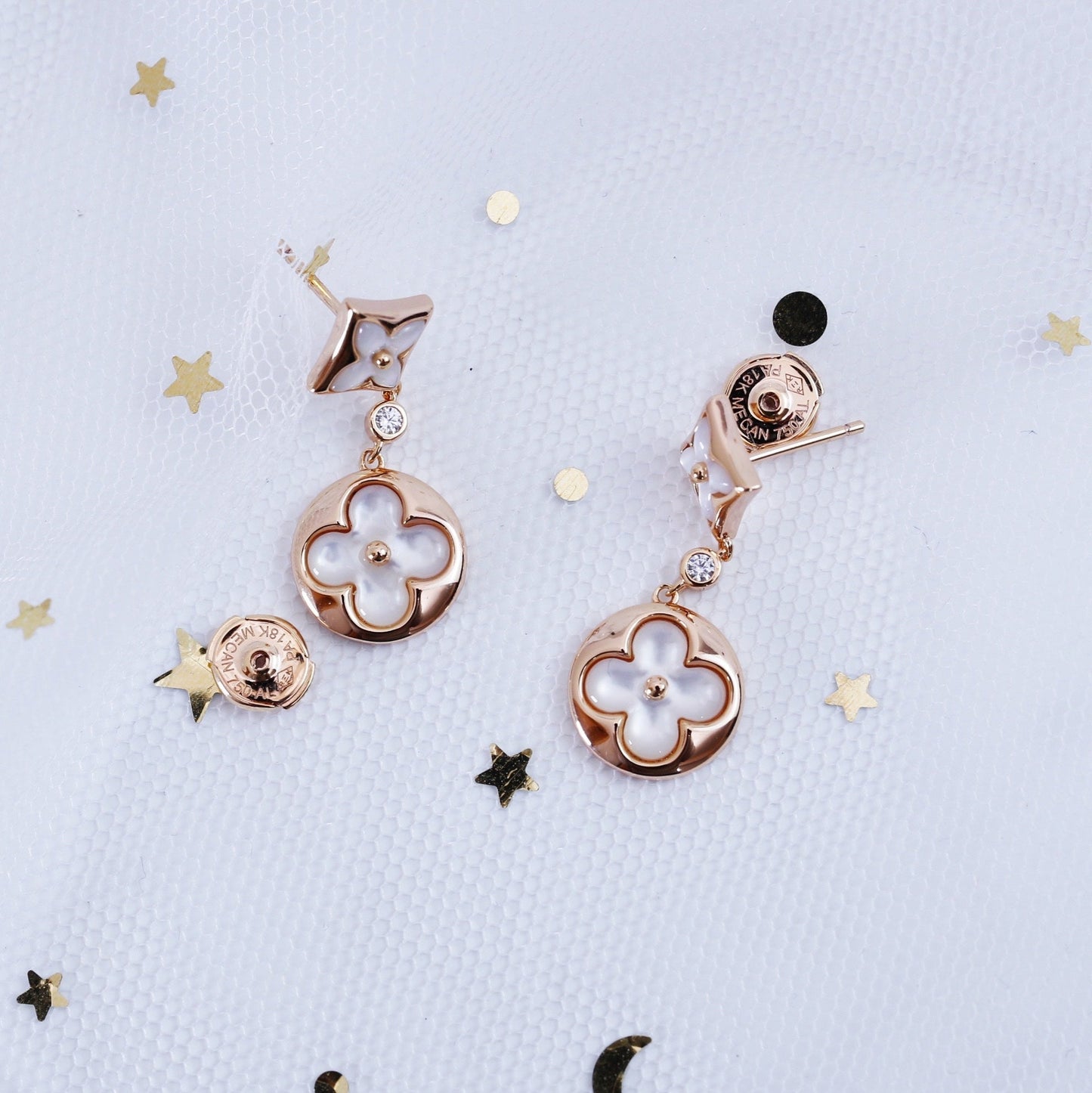 [Amore]STAR AND SUN PINK GOLD MOP DROP EARRINGS