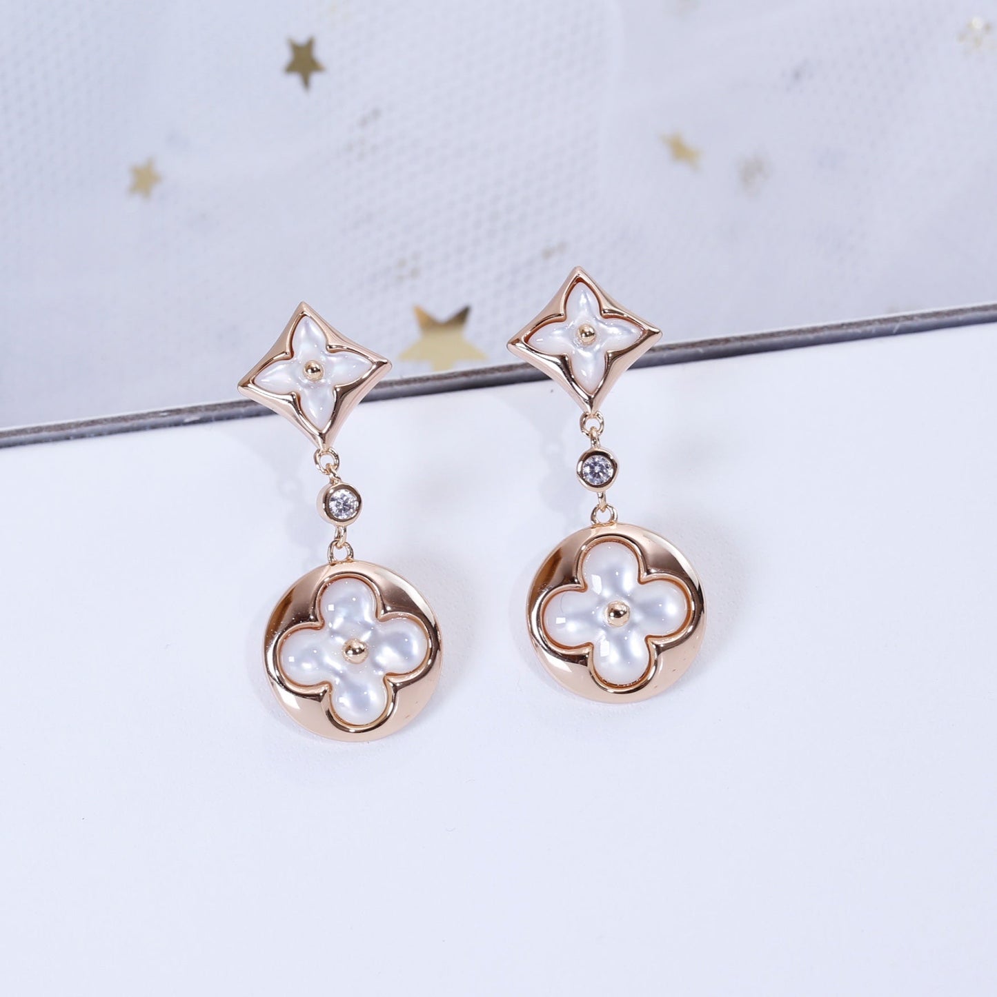 [Amore]STAR AND SUN PINK GOLD MOP DROP EARRINGS