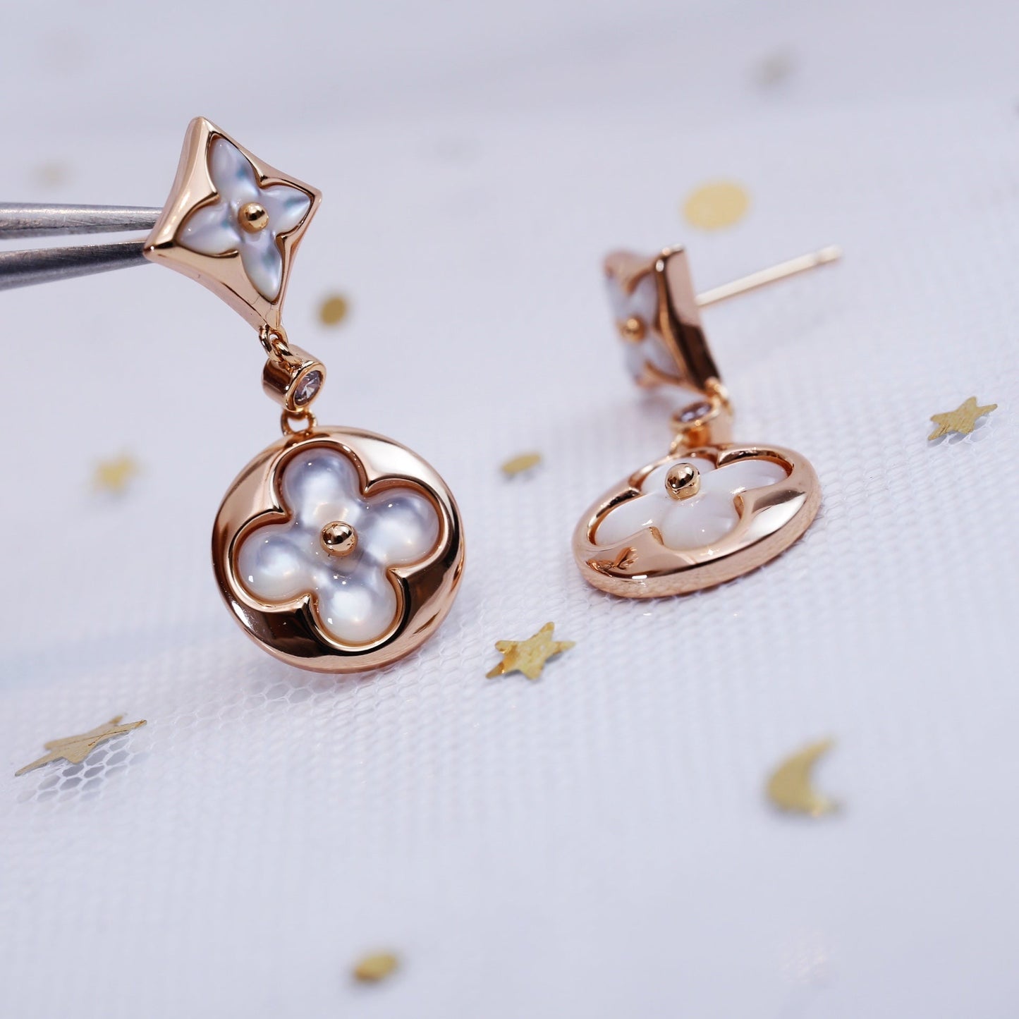 [Amore]STAR AND SUN PINK GOLD MOP DROP EARRINGS