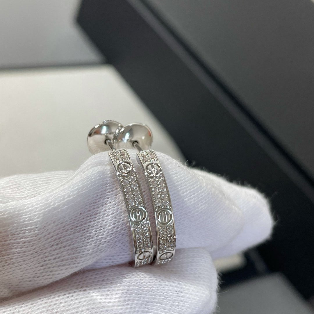 [Amore]LOVE DIAMOND SILVER HOOP EARRINGS
