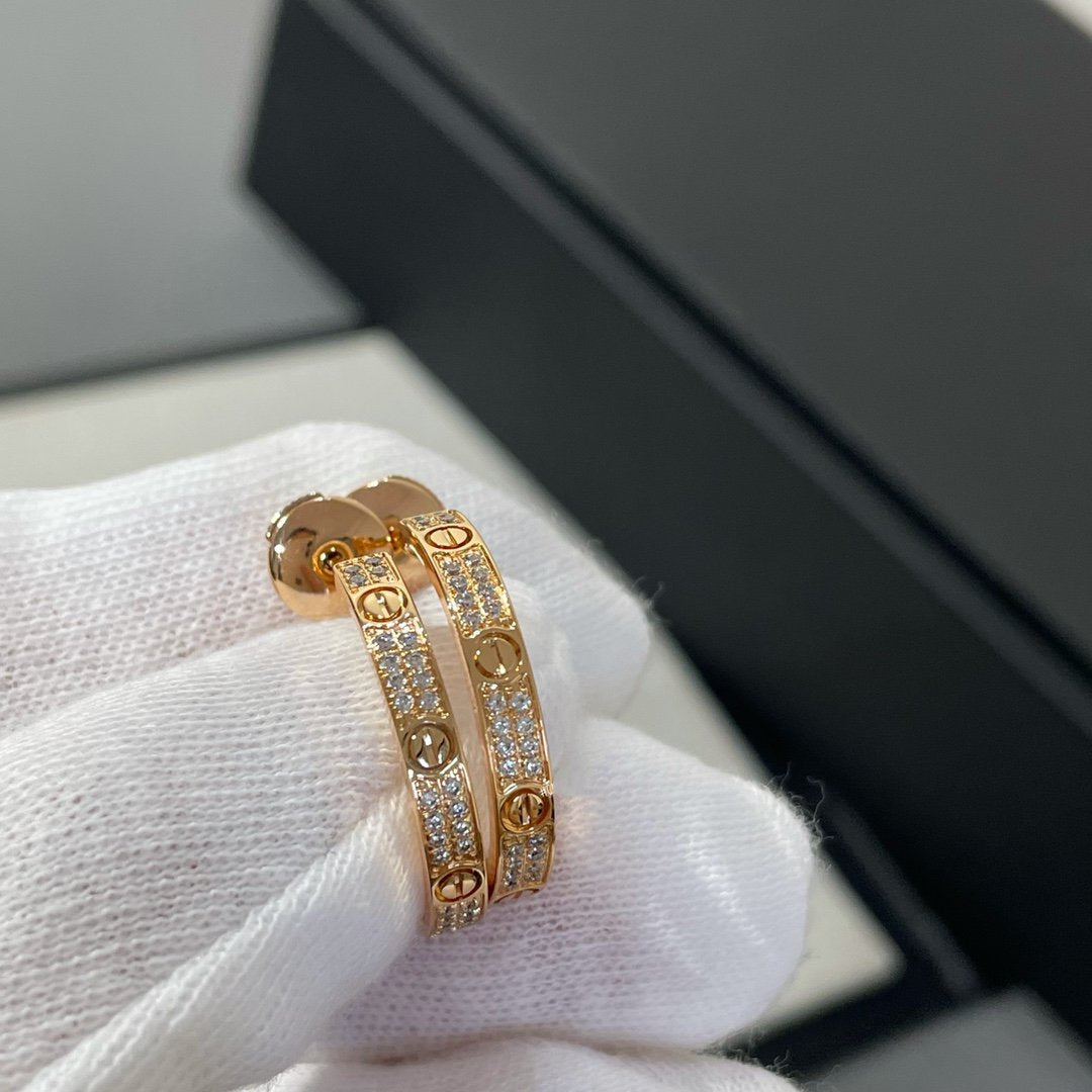 [Amore]LOVE DIAMOND PINK GOLD HOOP EARRINGS
