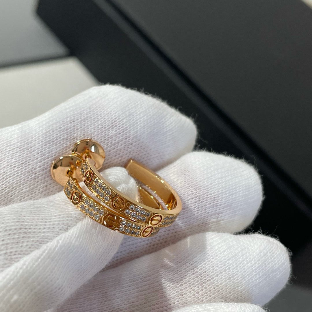 [Amore]LOVE DIAMOND PINK GOLD HOOP EARRINGS