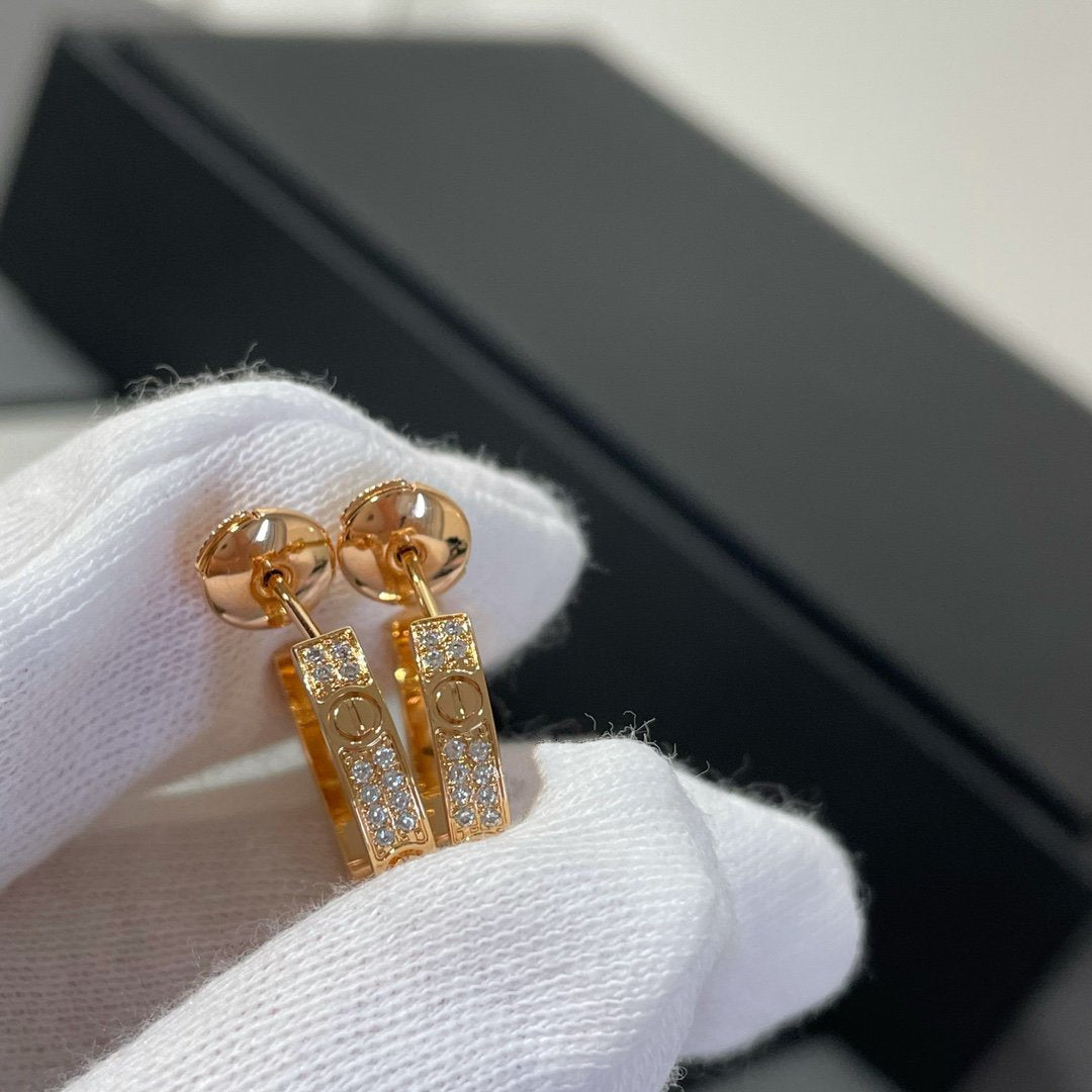 [Amore]LOVE DIAMOND PINK GOLD HOOP EARRINGS