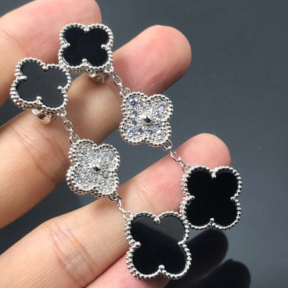 [Amore]CLOVER 3 MOTIF DIAMOND ONYX SILVER EARRINGS
