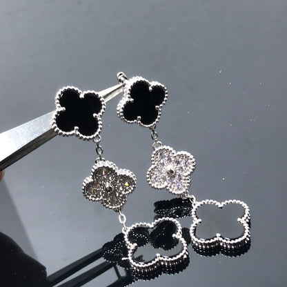 [Amore]CLOVER 3 MOTIF DIAMOND ONYX SILVER EARRINGS