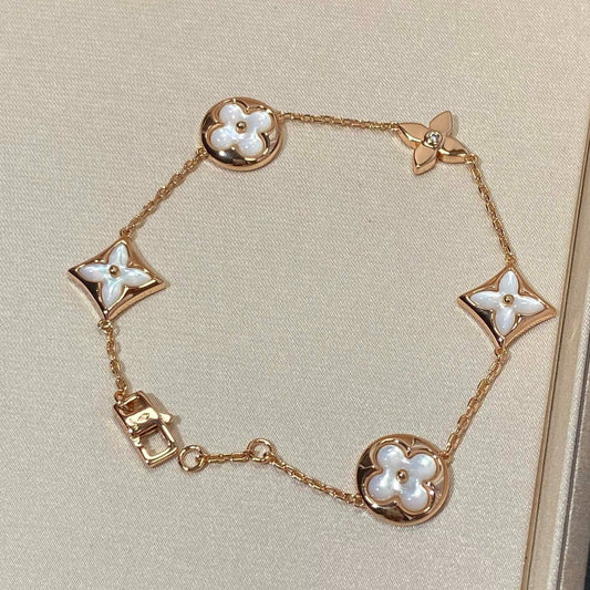 [Amore]STAR AND SUN 5 MOTIF MOP PINK GOLD BRACELET