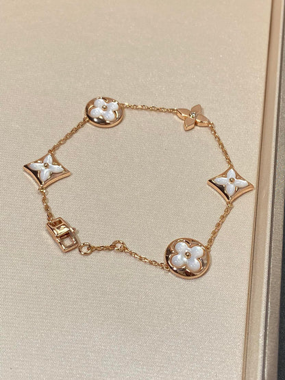 [Amore]STAR AND SUN 5 MOTIF MOP PINK GOLD BRACELET