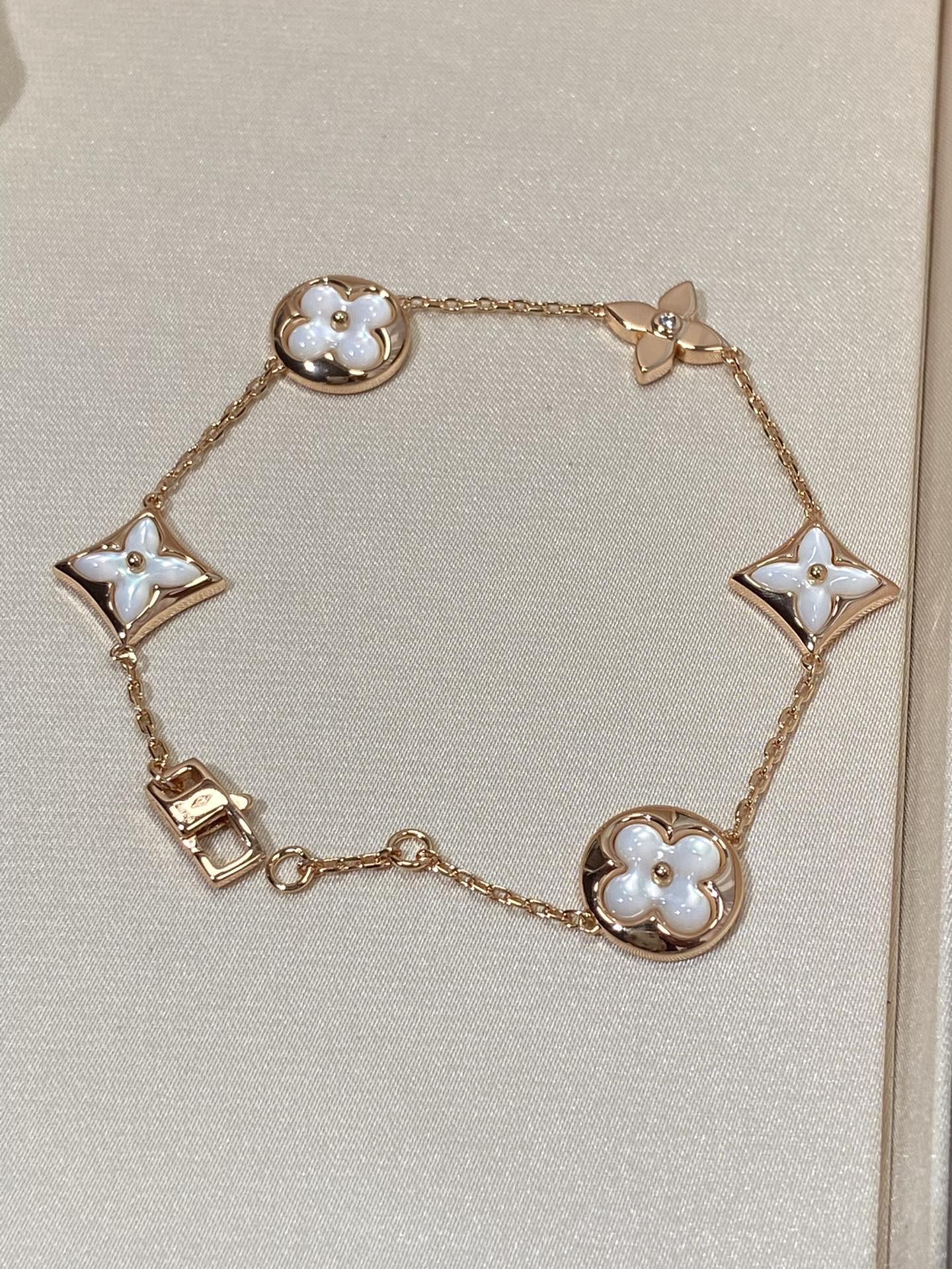 [Amore]STAR AND SUN 5 MOTIF MOP PINK GOLD BRACELET