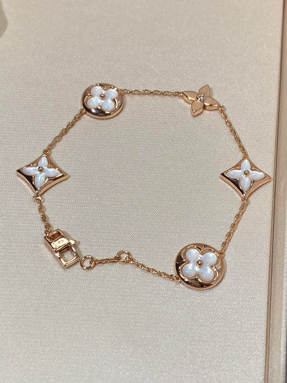 [Amore]STAR AND SUN 5 MOTIF MOP PINK GOLD BRACELET