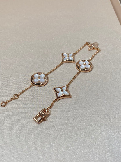 [Amore]STAR AND SUN 5 MOTIF MOP PINK GOLD BRACELET