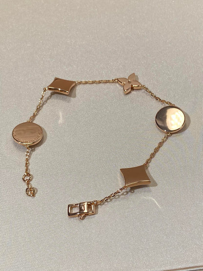 [Amore]STAR AND SUN 5 MOTIF MOP PINK GOLD BRACELET