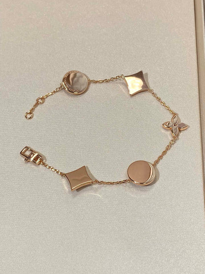 [Amore]STAR AND SUN 5 MOTIF MOP PINK GOLD BRACELET