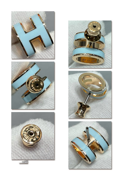 [Amore]POP H SKY BLUE STUD EARRINGS